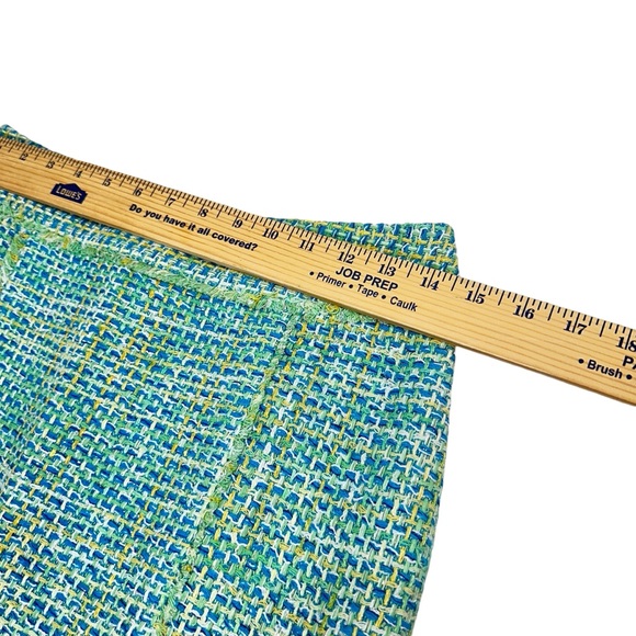 J McLaughlin Tweed Fringe Silk Blend Pencil Skirt - Green / Blue / Yellow - Picture 5 of 9
